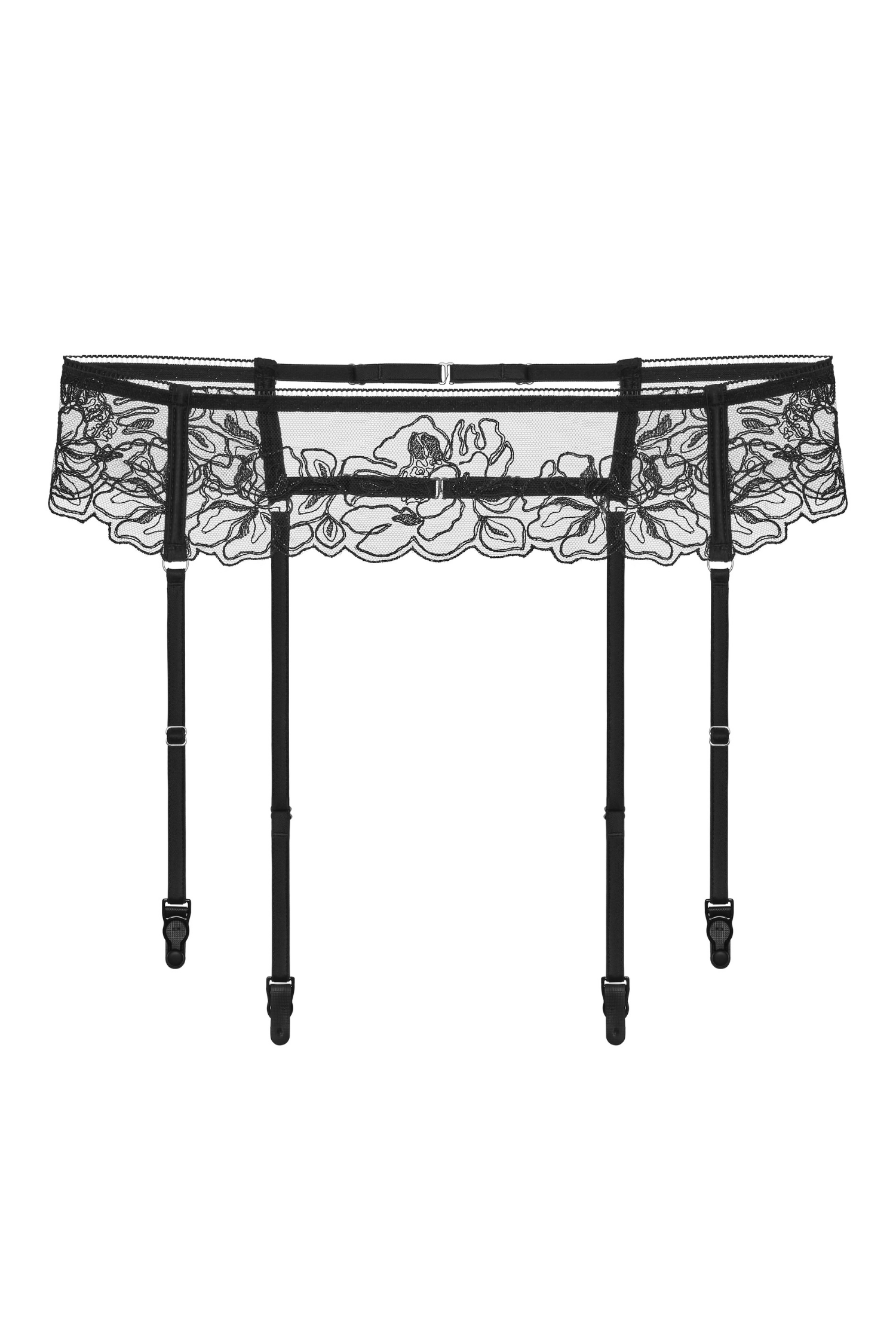 Pas do pończoch XX – packshot, tiul z haftem kwiatowym