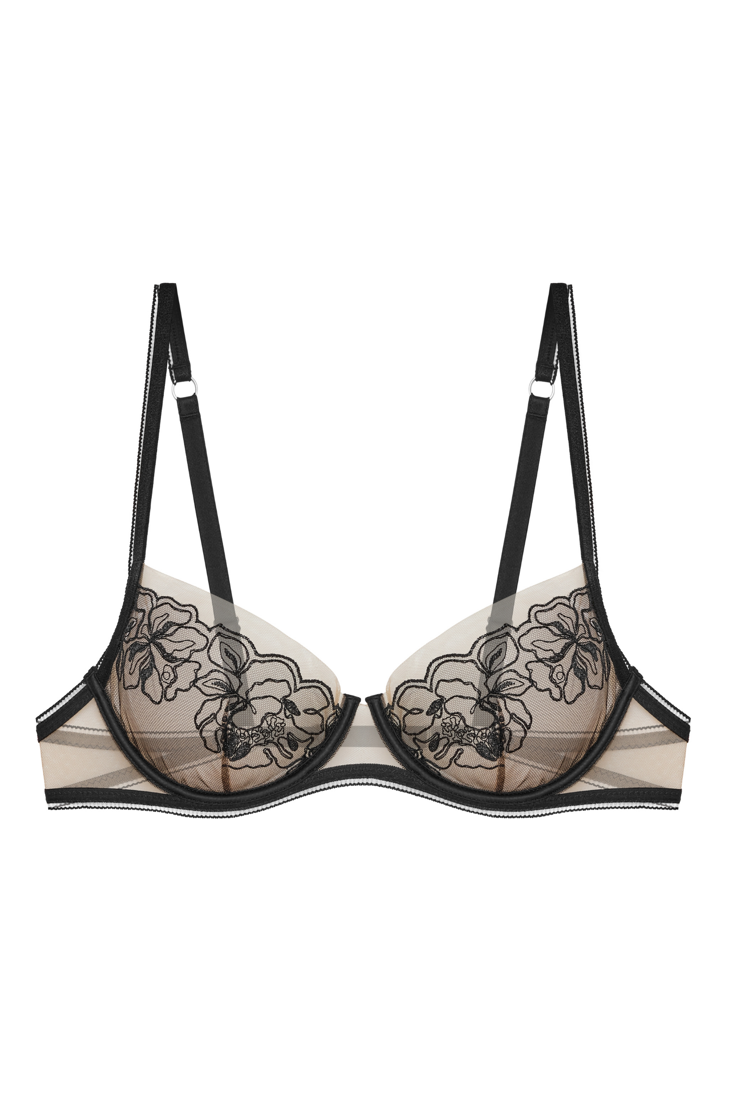 Biustonosz XX – packshot, transparentny tiul stabilny z haftem kwiatowym