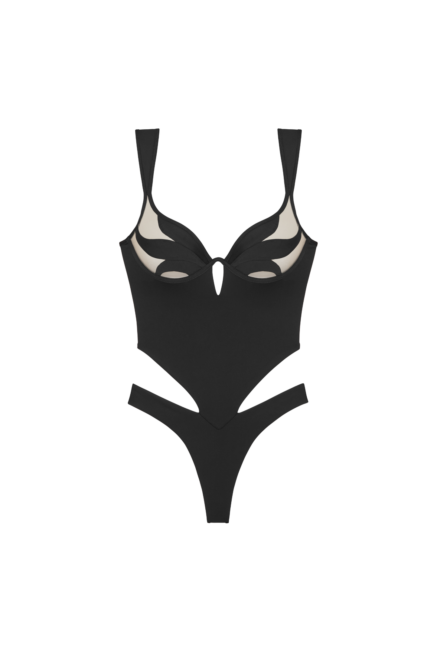 Perilla Body – przód, tiul z czarnym motywem kwiata i czarne majtki