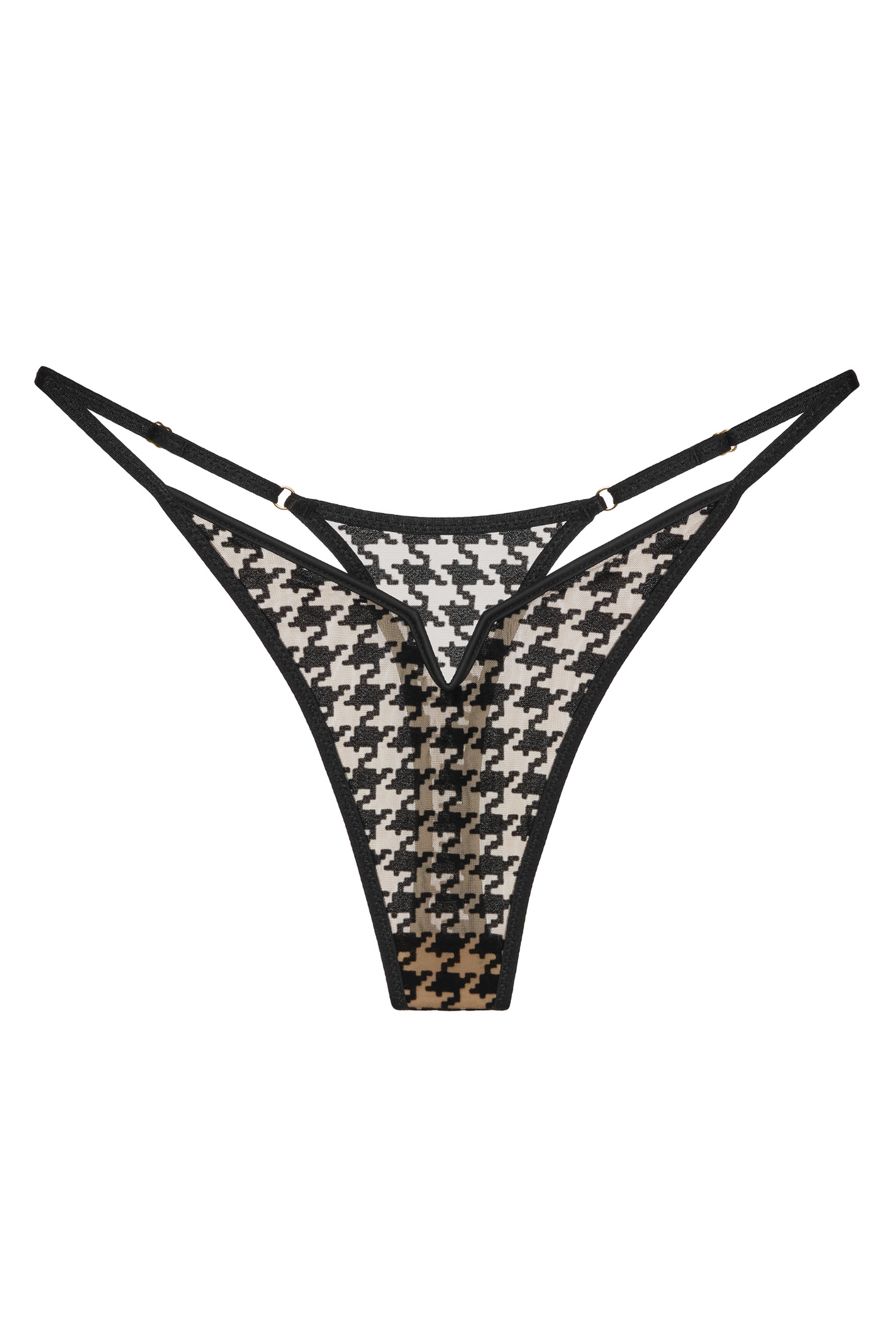 Stringi V Thong Oxford– przód, transparentny tiul i wzór pepitki