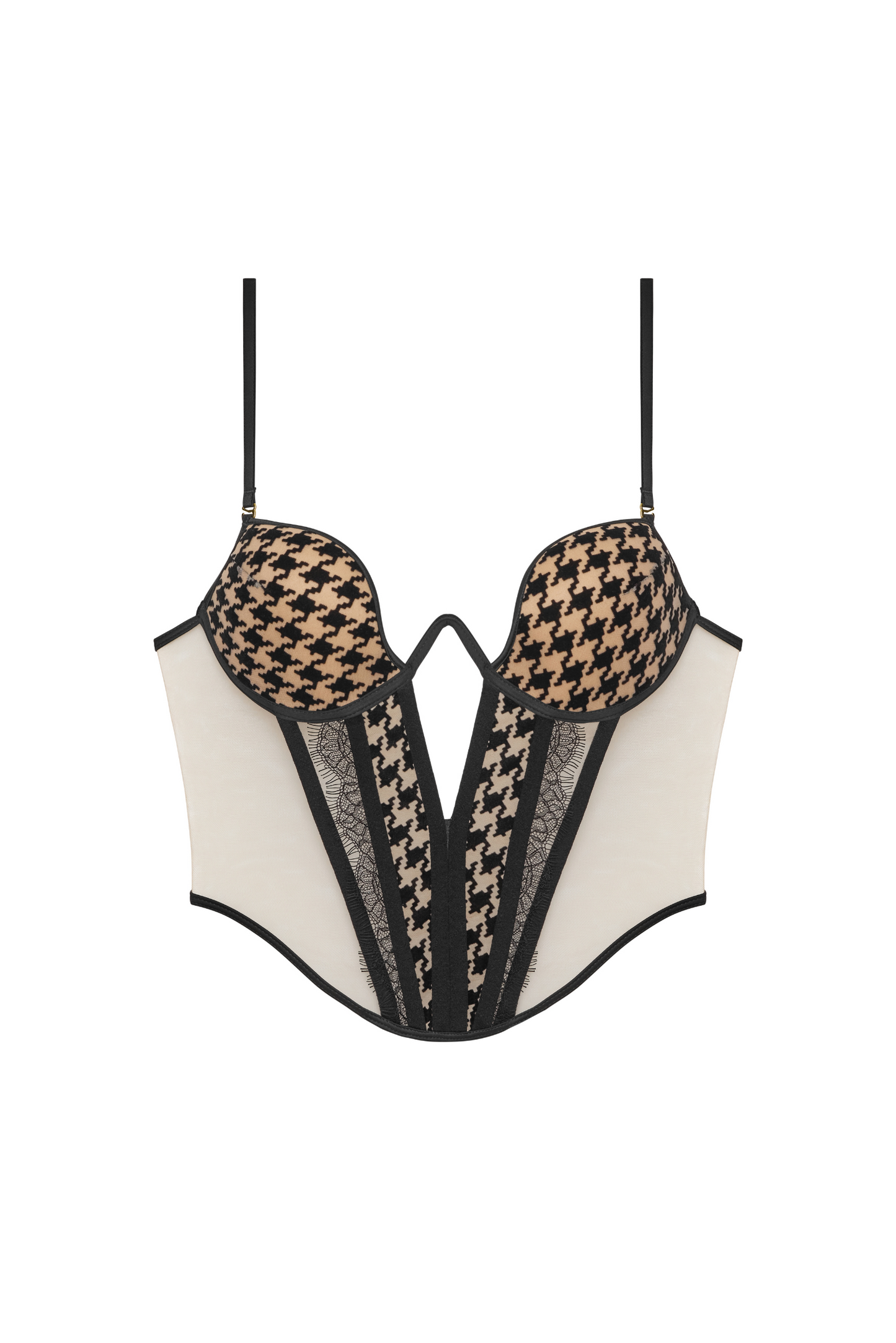 Gorset Oxford– przód, fiszbiny i flockowany wzór