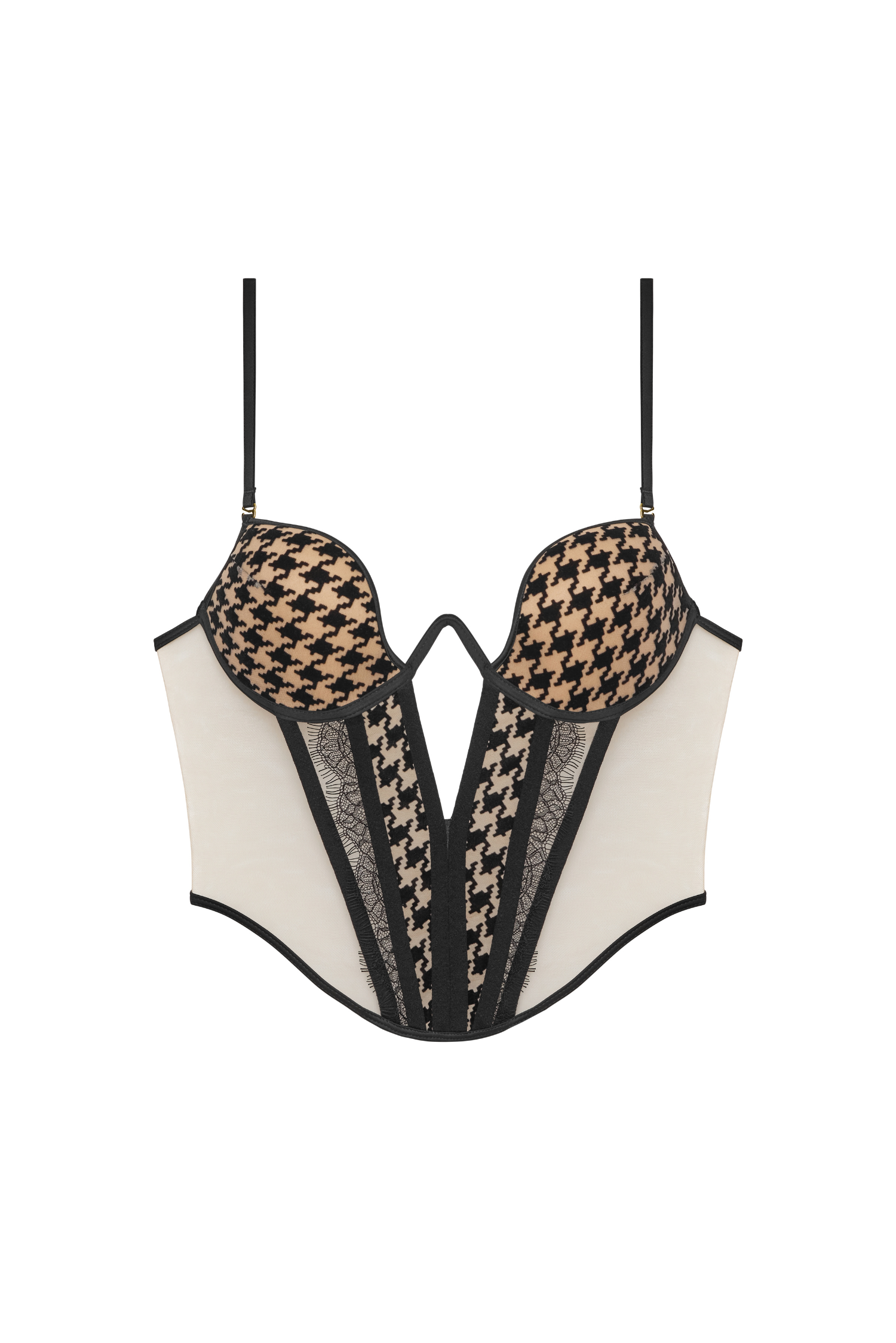 Gorset Oxford– przód, fiszbiny i flockowany wzór