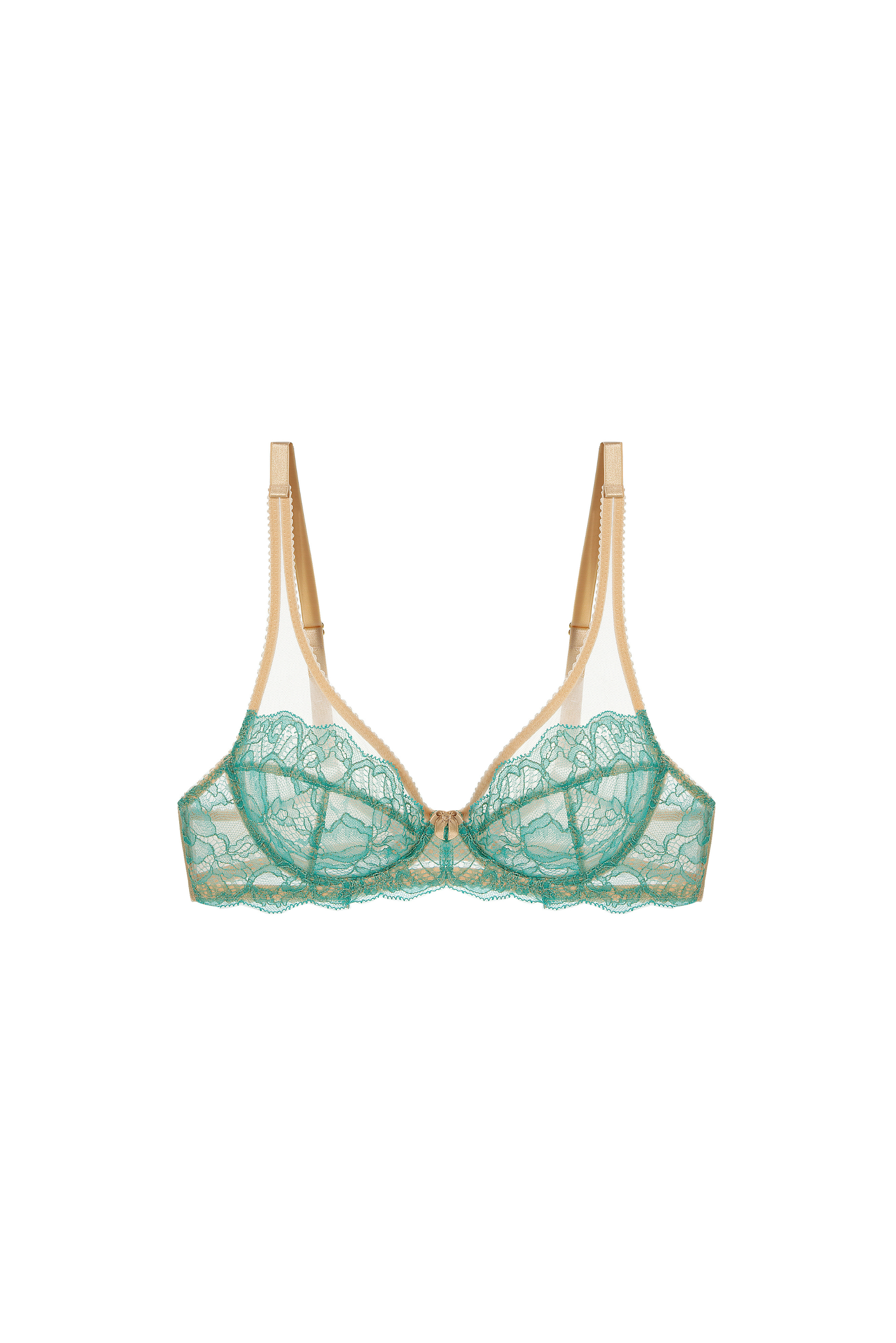 Bra with turquoise lace and beige Loris tulle