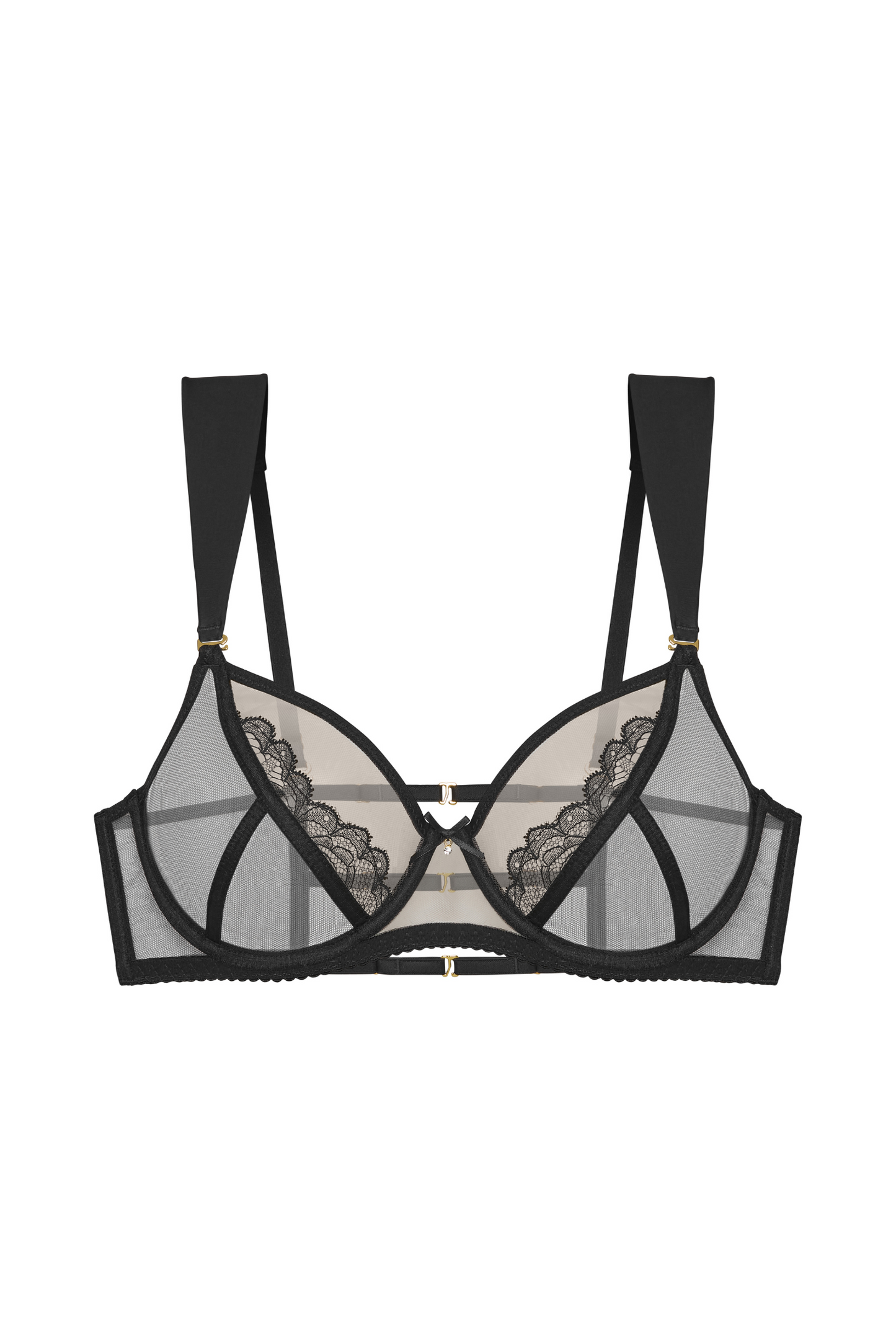 Biustonosz Elin Straps – przód, tiul nude i czarny z koronką