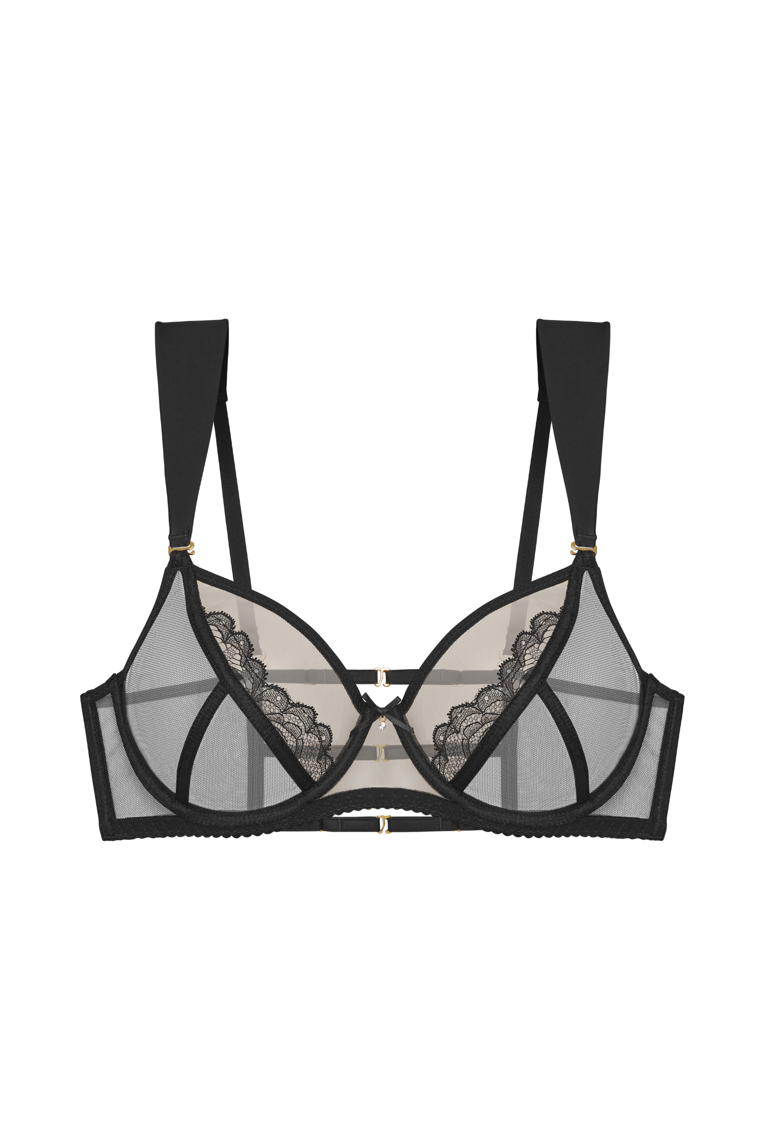 Biustonosz Elin Straps – przód, tiul nude i czarny z koronką