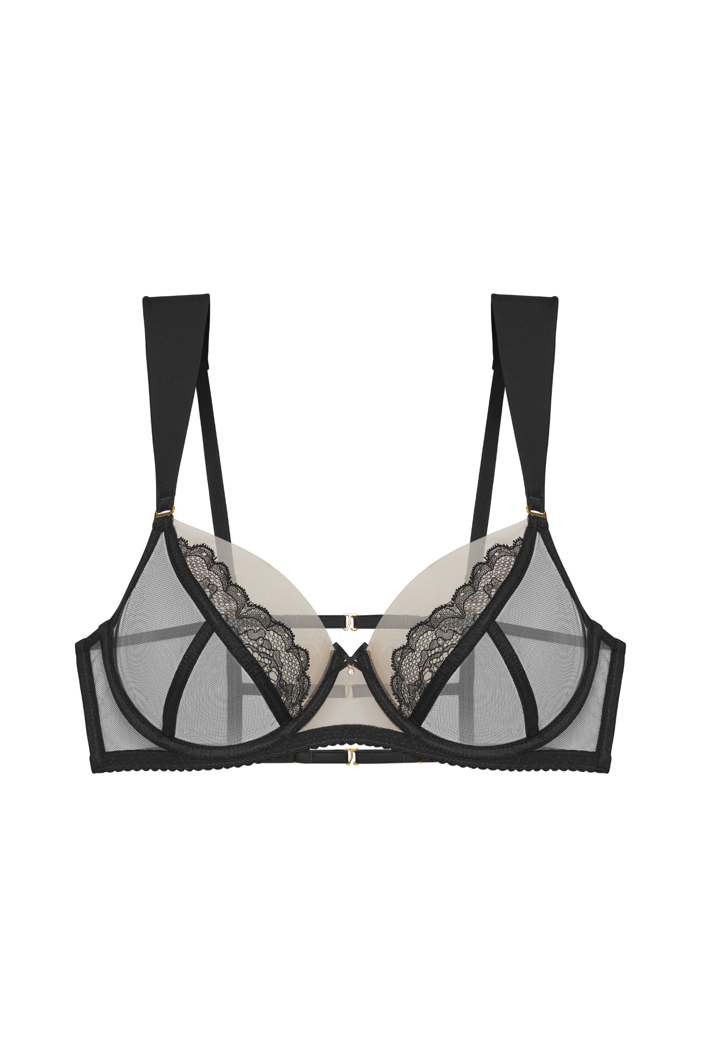 Biustonosz Elin – przód, tiul nude i czarny z koronką