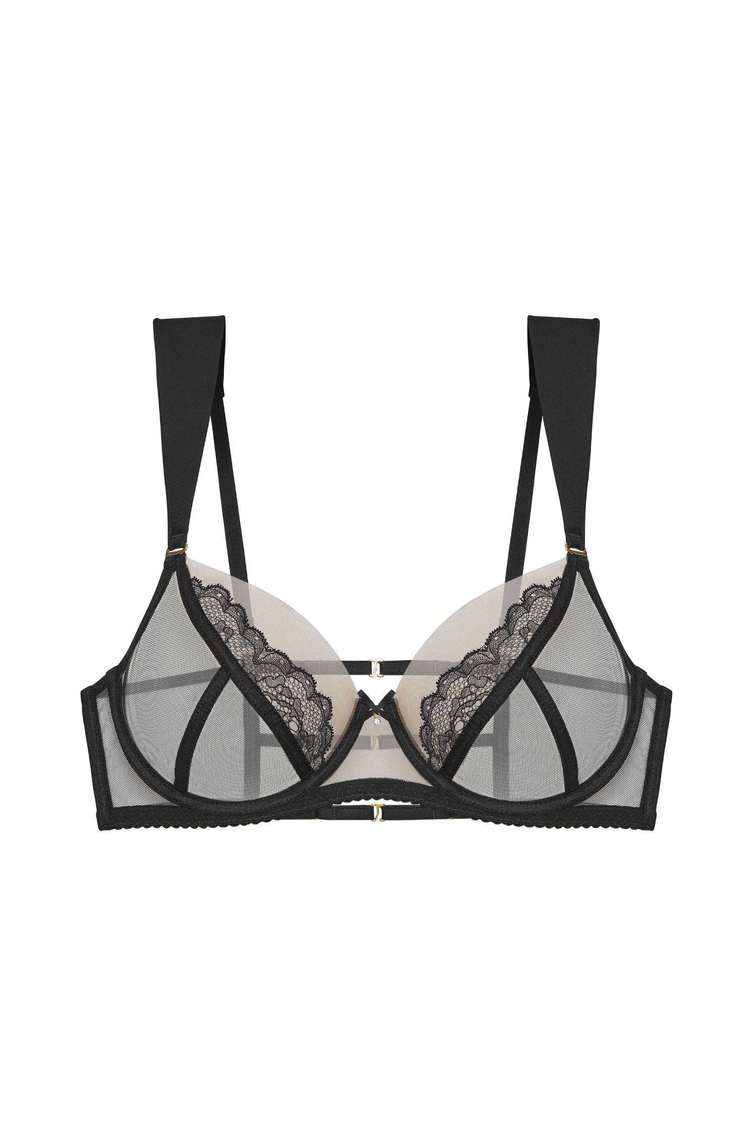 Biustonosz Elin – przód, tiul nude i czarny z koronką